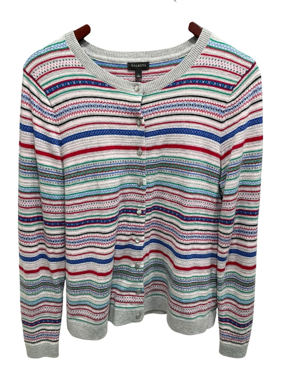 Talbots Women's Fair Isle Nordic Button Closure Lambswool Blend Cardigan Size L